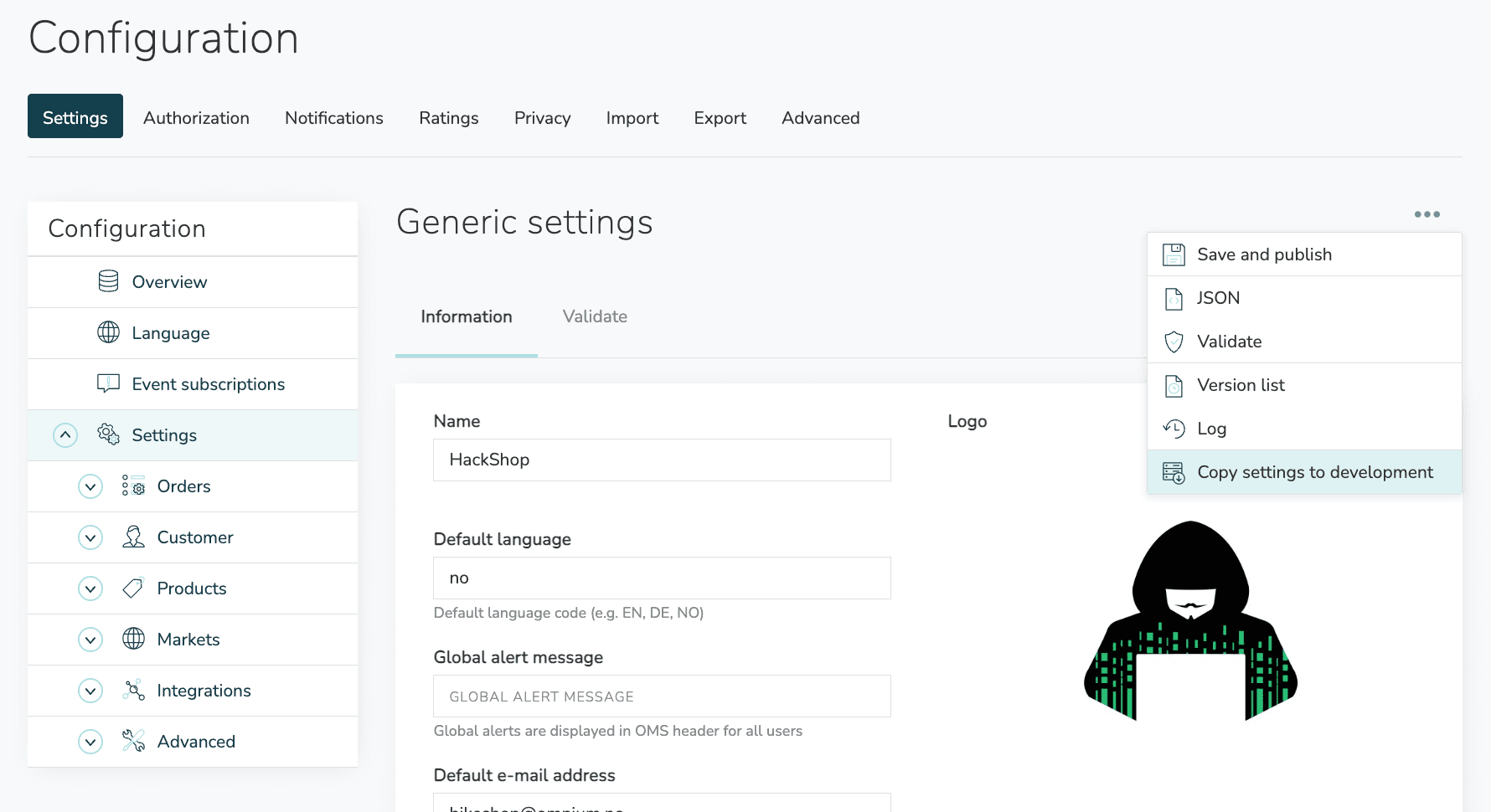 Copy tenant settings