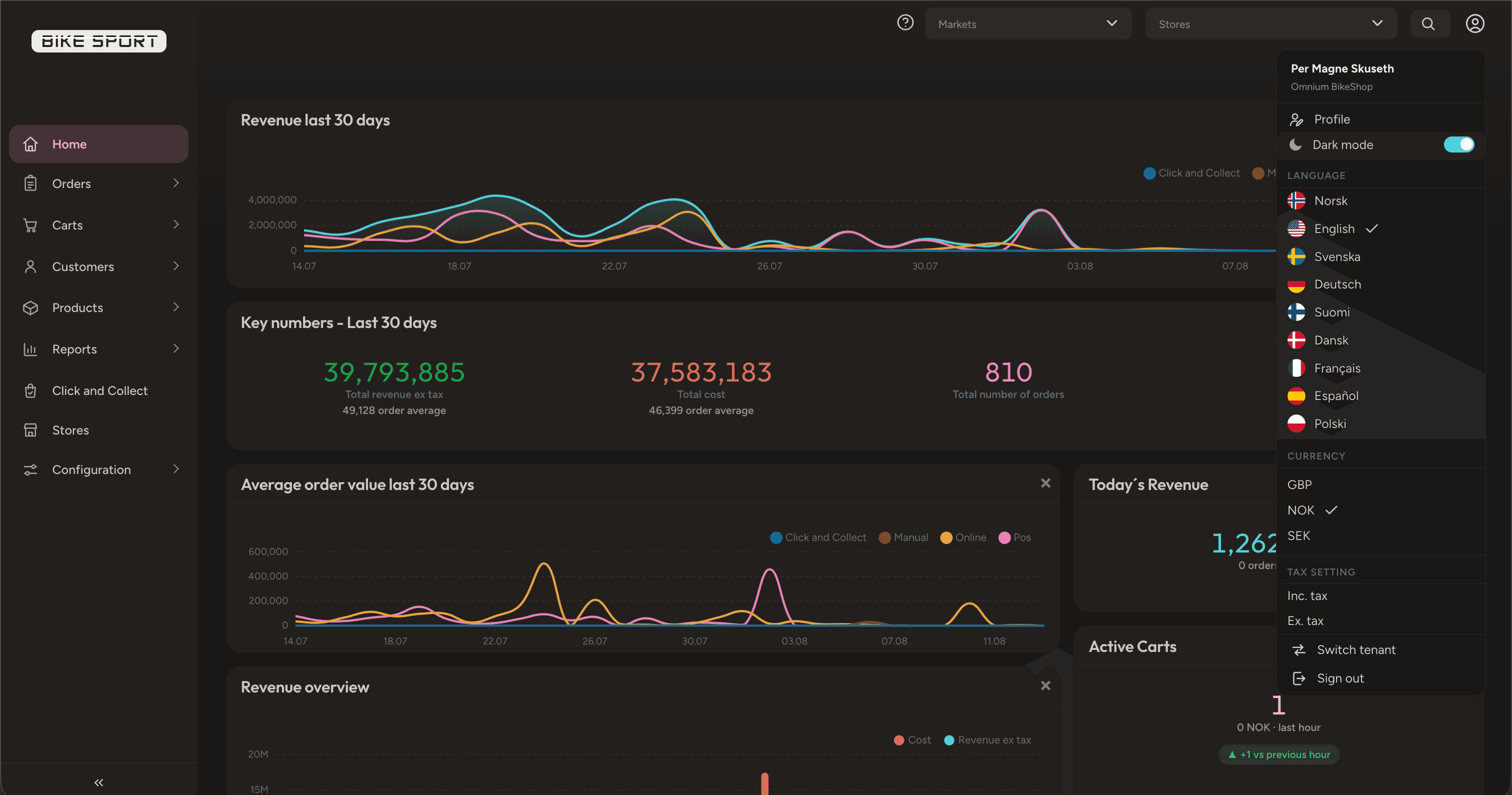 The Omnium dashboard in dark mode